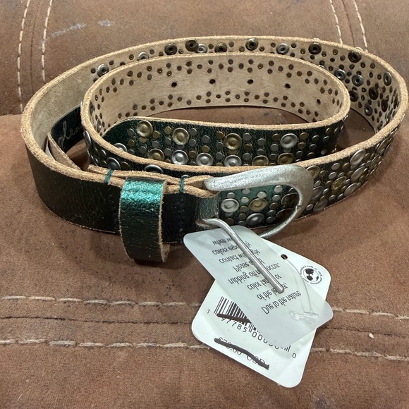Free People Green Viper Studded Leather Belt NWT Xs/S - Picture 3 of 5